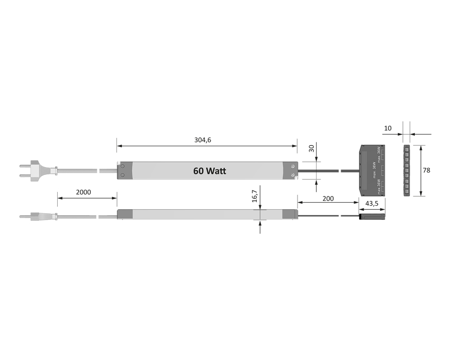 Alimentatore per LED 60 W con spina piatta europea (distributore a 9 vie) Alimentatore per LED 60 W con spina piatta europea (distributore a 9 vie)
