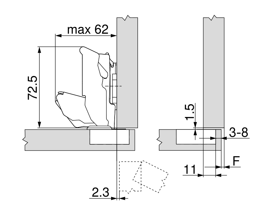 Cerniera da 155° CLIP top