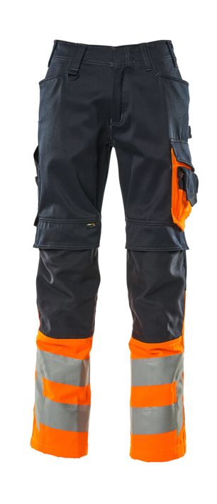 Pantaloni con tasche porta-ginocchiere SAFE SUPREME blu navy scuro/hi-vis arancio