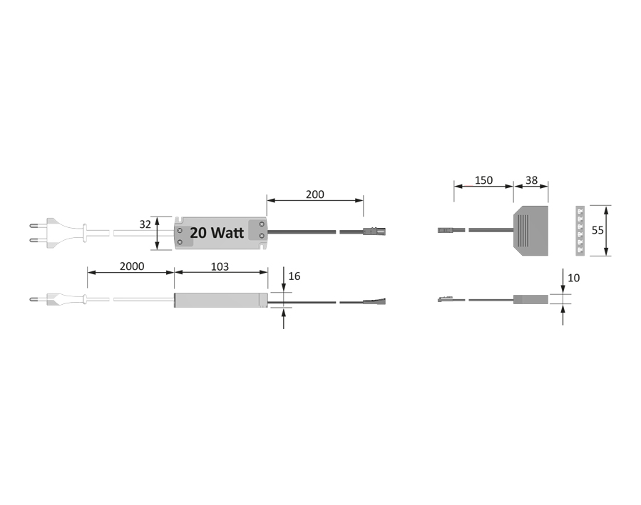 Alimentatore per LED 20 W con spina piatta europea (distributore a 6 vie)