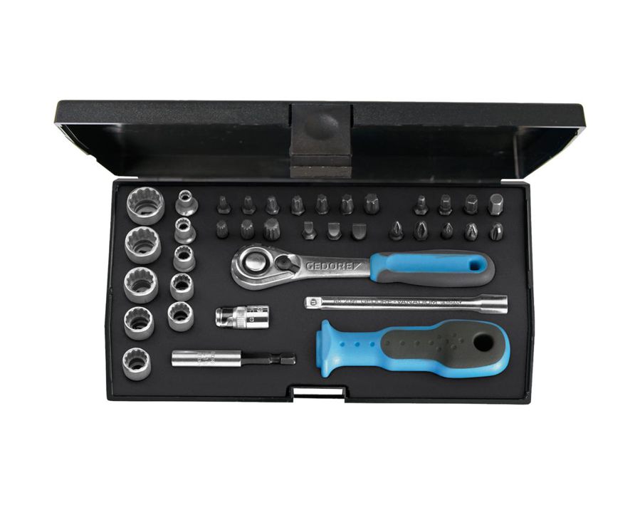 Zwölfkant-Steckschlüssel-Garnitur 1/4", 37-teilig, amerikanische Zollmaße