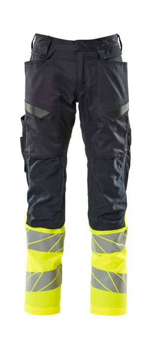 Pantaloni con tasche porta-ginocchiere ACCELERATE SAFE blu navy scuro/hi-vis giallo