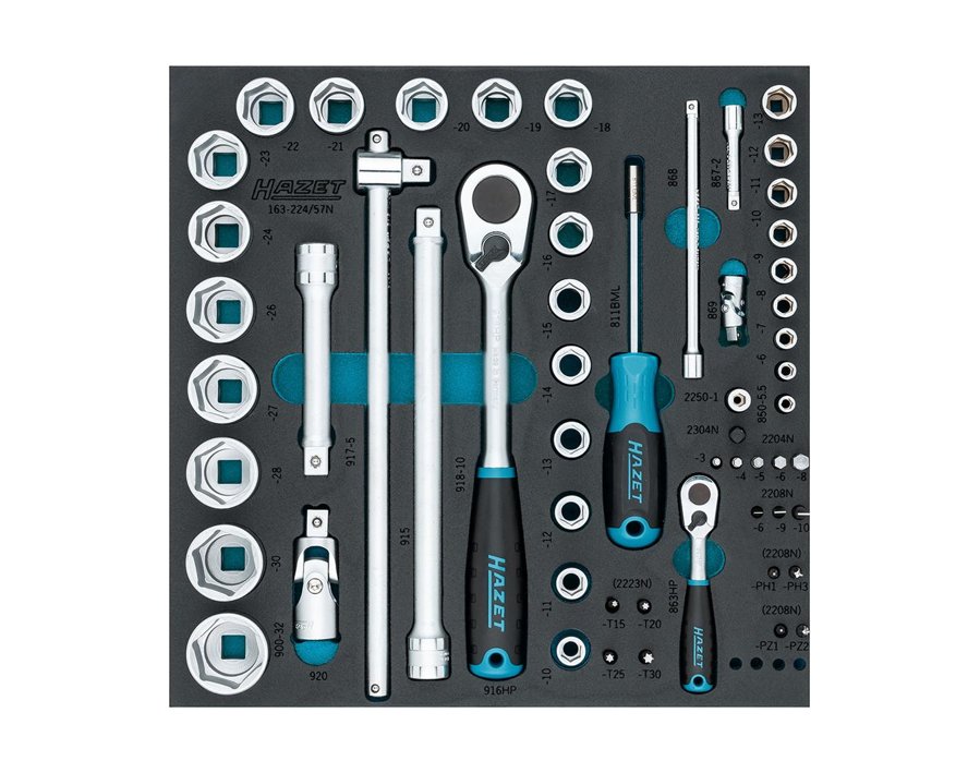 Werkzeugmodul Steckschlüssel 1/4" und 1/2", 57-teilig, Modul 2/3