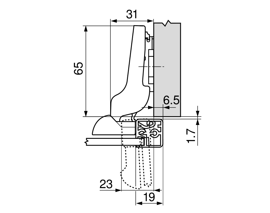Cerniera da 95° per telai in alluminio CLIP top