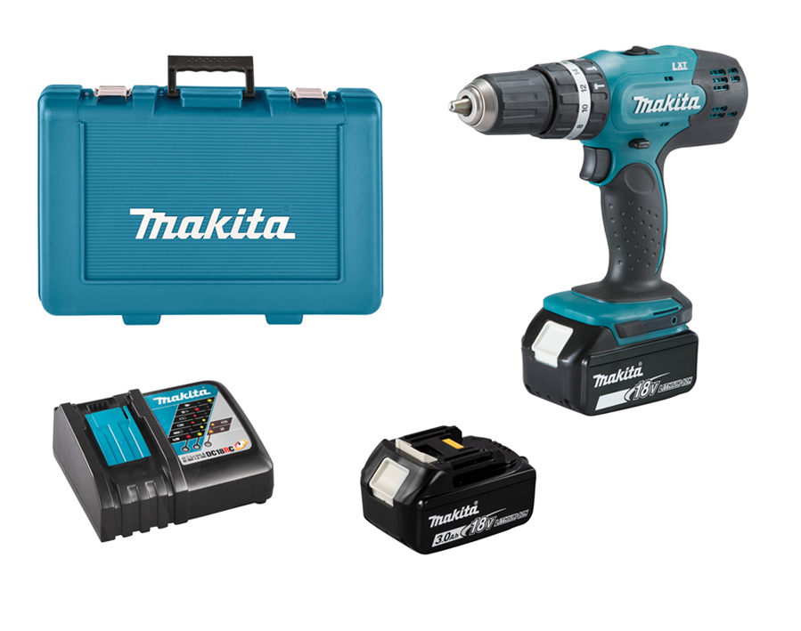 Trapano avvitatore con percussione a batteria a 2 velocità DHP453RFE 