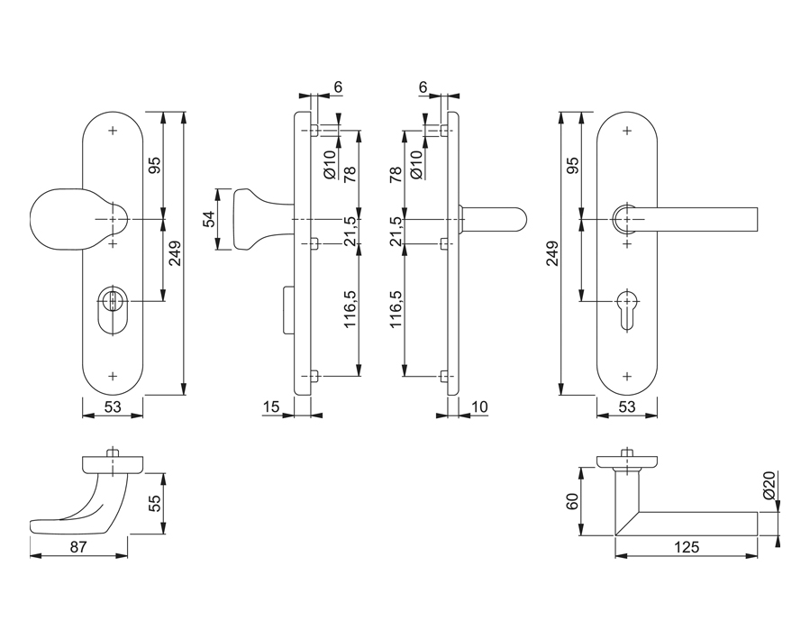 Guarnitura di sicurezza tagliafuoco cambio con placca lunga serie Amsterdam FH-E86G/3332ZA/3310/1400Z 