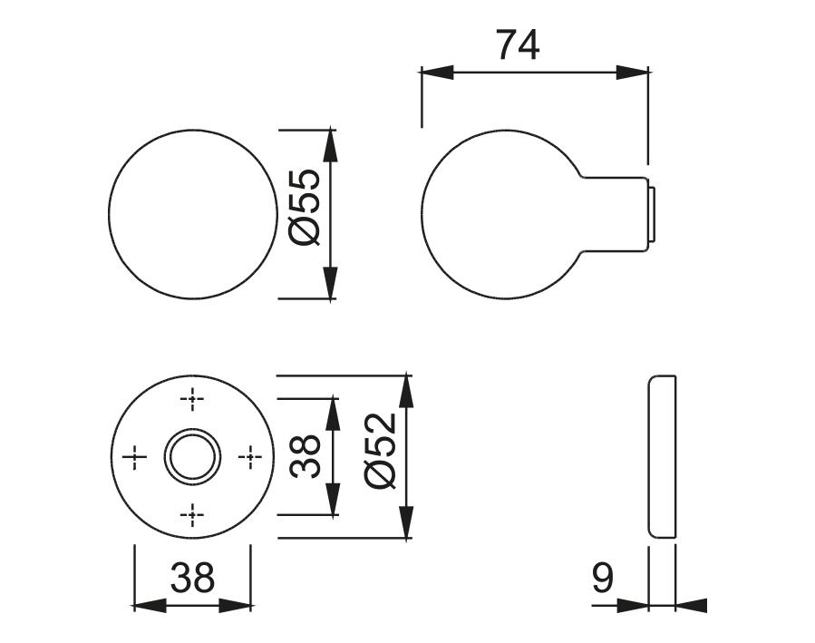 Pomolo fisso su rosetta 60L/42K 