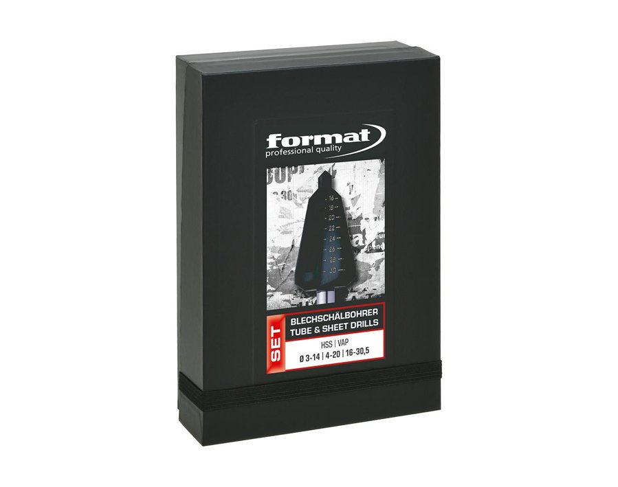 Blechschälbohrer-Satz in plastikfreier Verpackung aus nachwachsenden Rohstoffen