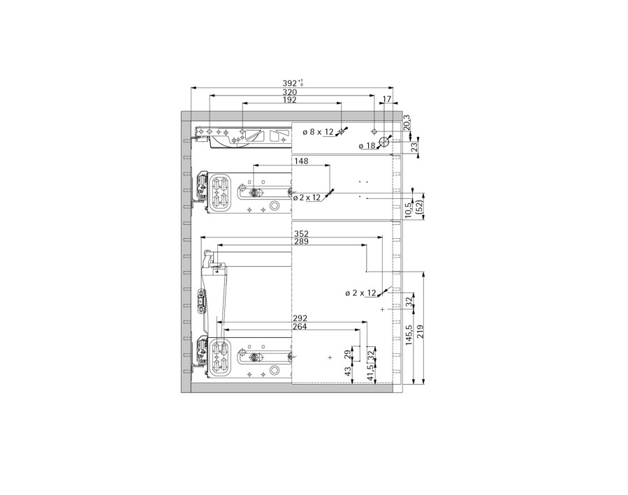 Disegno costruttivo: larghezza di montaggio: 392 mm