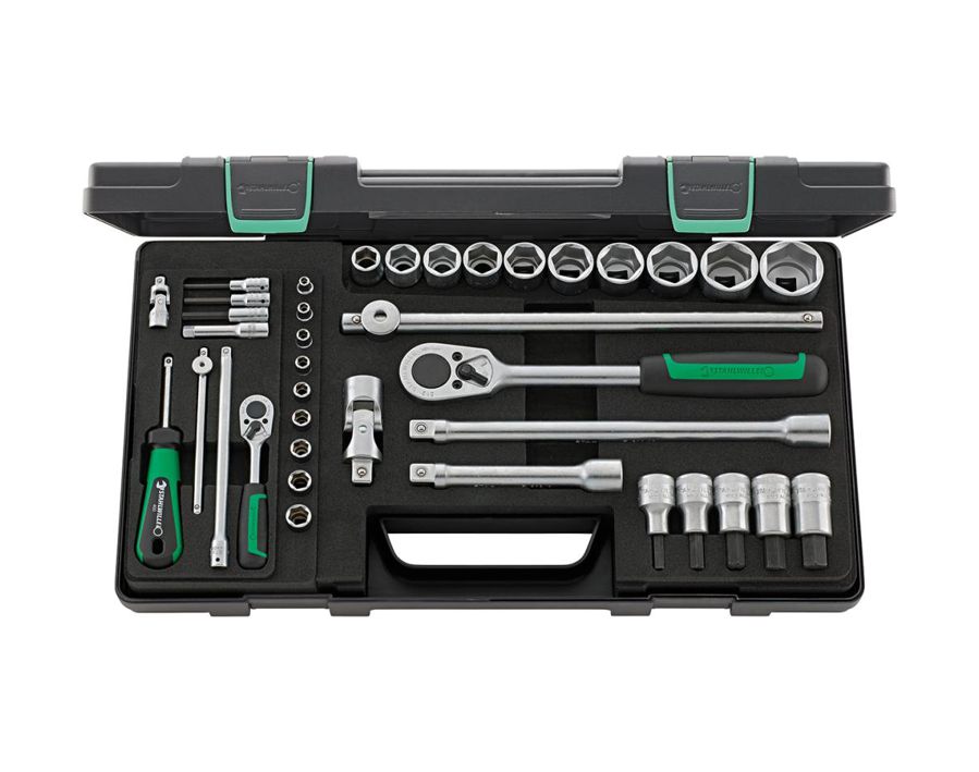 Kombinierte Sechskant-Steckschlüssel-Garnitur 1/4" und 1/2"