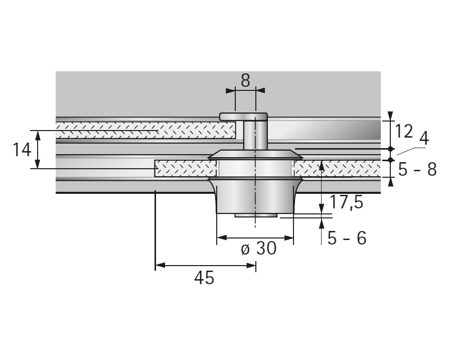 Serratura a cilindro per ante scorrevoli in vetro tipo 326 con funzione di pressione e rotazione Prestige 2000 