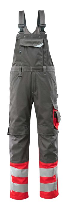 Salopette con tasche porta-ginocchiere SAFE SUPREME antracite scuro/hi-vis rosso