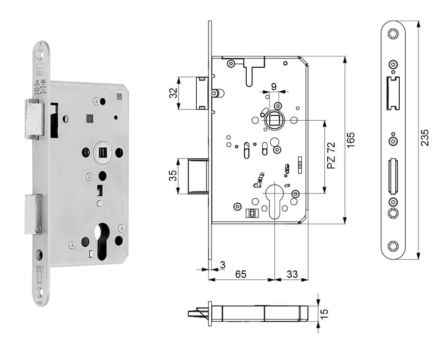 Serratura antipanico B 2326 per porte ad 1 anta