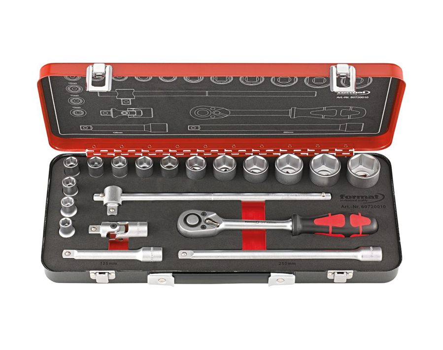 Sechskant-Steckschlüssel-Garnitur 1/2", 19-teilig