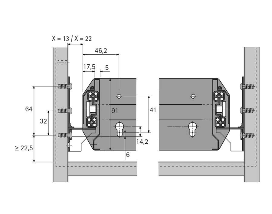 Guida per cassetti Quadro Duplex 60 Systema Top 2000 - profondità mobile 400 mm   