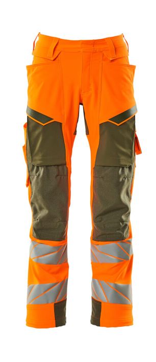 Pantaloni con tasche porta-ginocchiere ACCELERATE SAFE hi-vis arancio/verde muschio