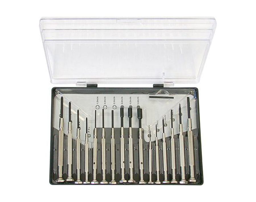 Uhrmacher-Schraubendreher-Satz, in Kunststoffkassette, 16-teilig