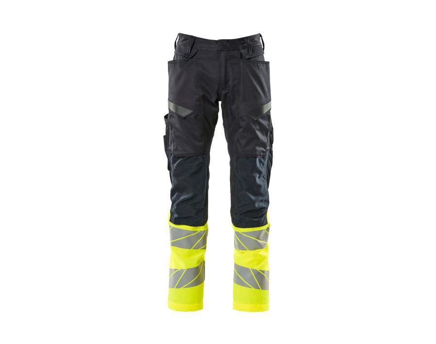 Pantaloni con tasche porta-ginocchiere ACCELERATE SAFE blu navy scuro/hi-vis giallo