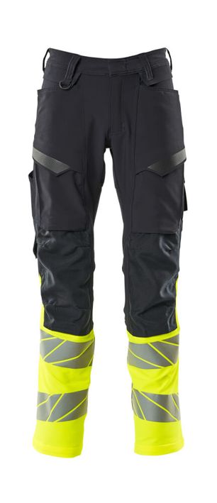 Pantaloni con tasche porta-ginocchiere ACCELERATE SAFE blu navy scuro/hi-vis giallo