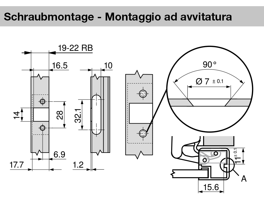 Cerniera da 95° per telai in alluminio CLIP top