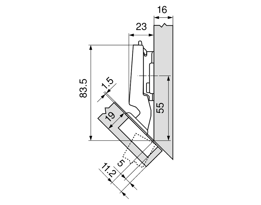 -45° III-cerniera per mobili ad angolo, battuta a sormonto massima CLIP top