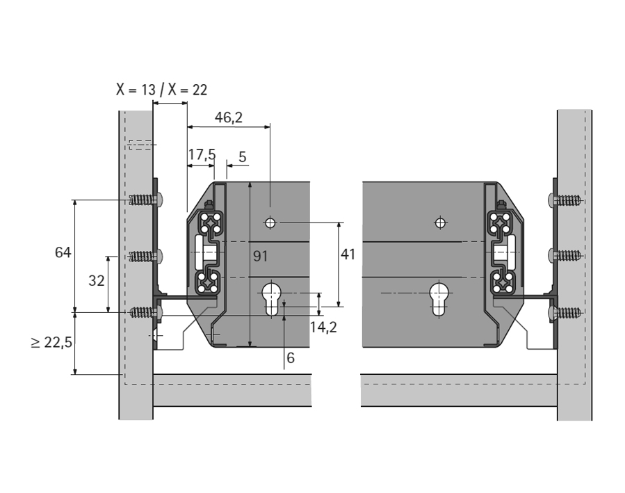 Guida per cassetti Quadro Duplex 70 Systema Top 2000 - profondità mobile 600 mm  