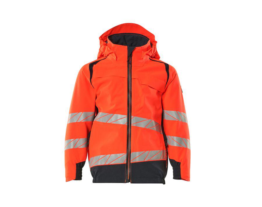 Giacca antivento da bambino ACCELERATE SAFE hi-vis rosso/blu navy scuro