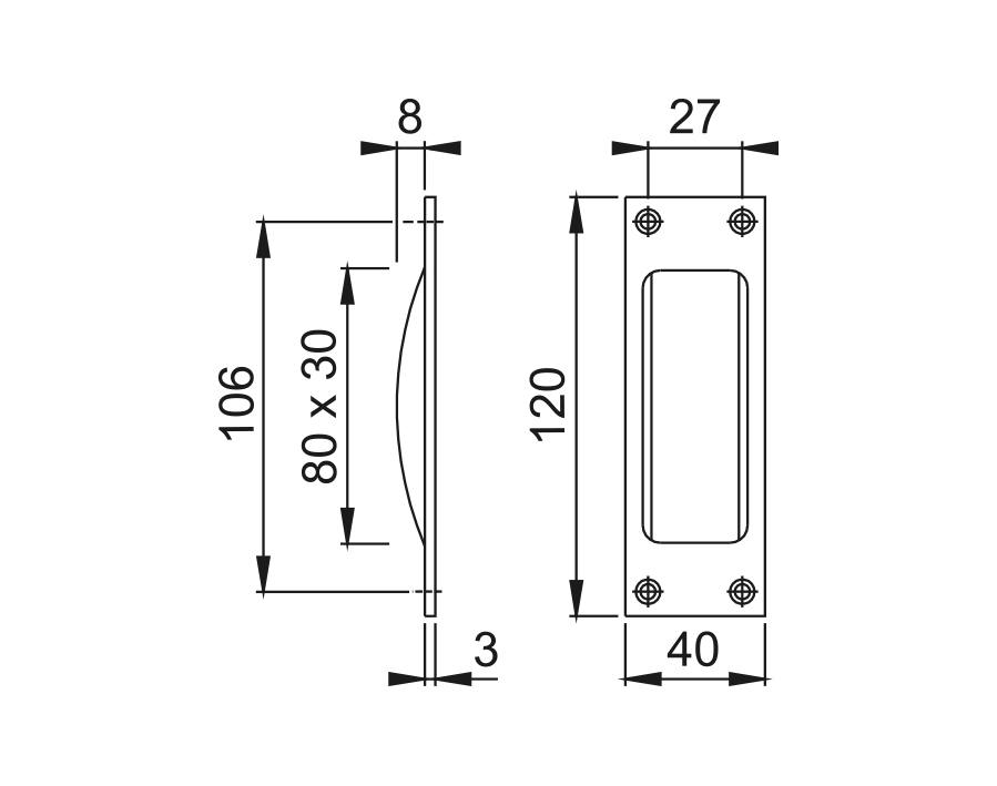 Maniglia da incasso per porte scorrevoli 421P 