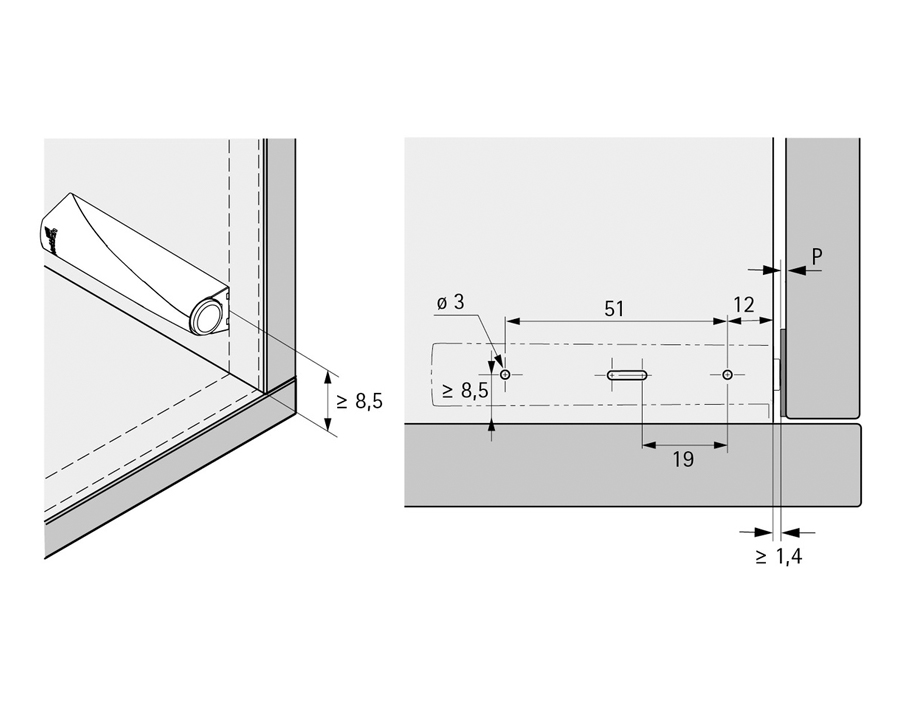 Push to open pin da avvitare - corsa lunga 