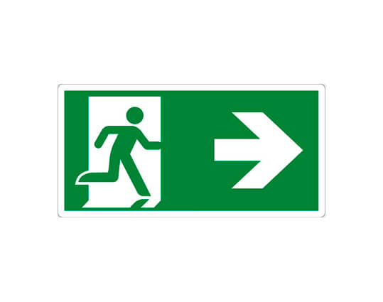 Cartello segnaletico di salvataggio:
uscita di emergenza a destra