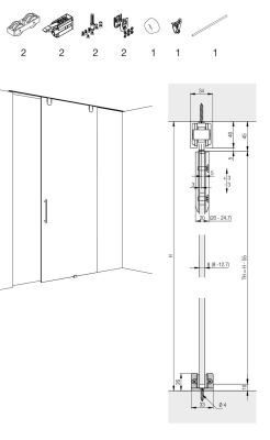 Hawa Junior 100 GP guarnitura per 1 porta scorrevole in vetro, senza binario di scorrimento