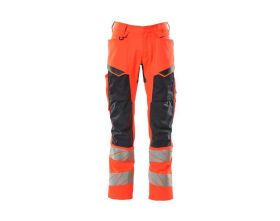 Pantaloni con tasche porta-ginocchiere ACCELERATE SAFE hi-vis rosso/blu navy scuro