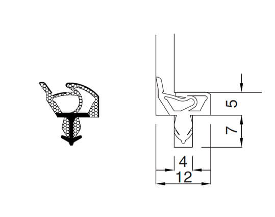 Guarnizione per porte interne in TPE schiumato SP7522