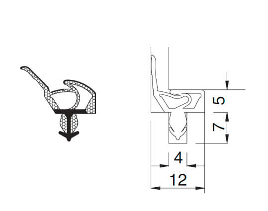 Guarnizione per porte interne in TPE schiumato SP7531