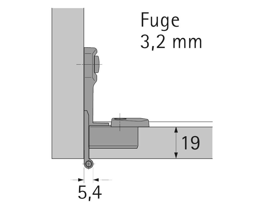 Cerniera per mobili singoli con fianchi e ante da 19 mm, fori in serie 32 mm Selekta Pro 2000