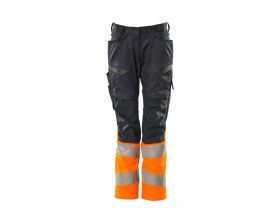 Pantaloni con tasche porta-ginocchiere ACCELERATE SAFE blu navy scuro/hi-vis arancio