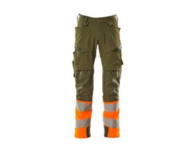 Pantaloni con tasche porta-ginocchiere ACCELERATE SAFE verde muschio/ arancio