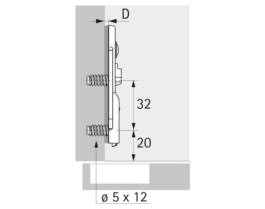 Basetta di montaggio con regolazione diretta dell'altezza per cerniere Sensys e Intermat