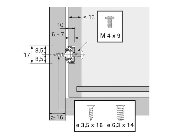 Guida ad estrazione semplice KA 1730 per scanalature di 17 mm