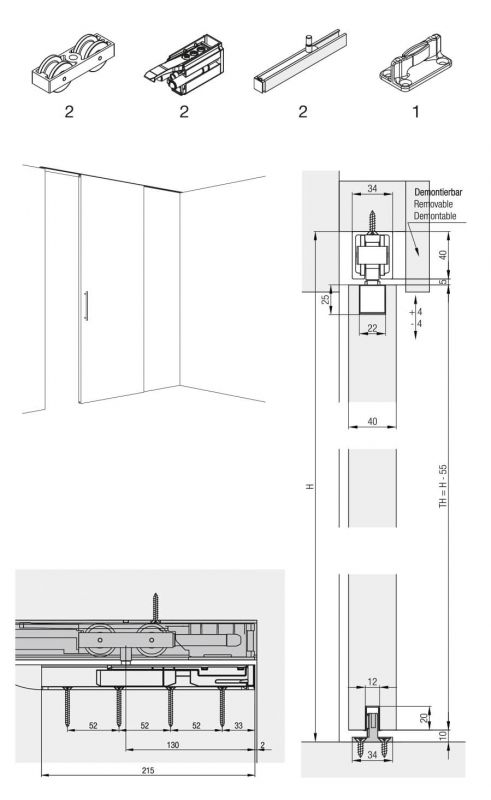 Hawa Junior 100 B  guarnitura per 1 anta in legno con 2 SoftStop