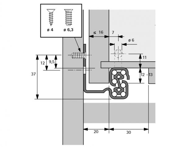 Guida ad estrazione totale per cassetti in legno Quadro V6 con Silent System