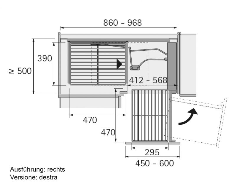 Dispositivo di estrazione e rotazione per mobili ad angolo Moving Corner