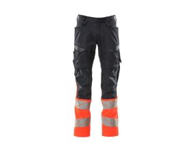 Pantaloni con tasche porta-ginocchiere ACCELERATE SAFE blu navy scuro/hi-vis rosso