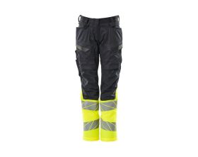 Pantaloni con tasche porta-ginocchiere ACCELERATE SAFE blu navy scuro/hi-vis giallo