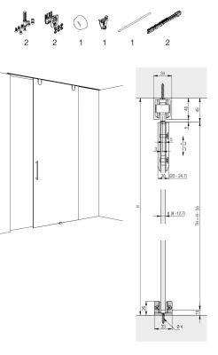 Hawa Junior 100 GP guarnitura per 1 porta scorrevole in vetro, con 2 ammortizzatori SoftMove 100, senza binario di scorrimento