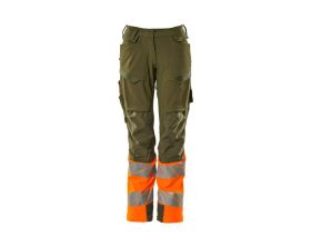 Pantaloni con tasche porta-ginocchiere ACCELERATE SAFE verde muschio/ arancio