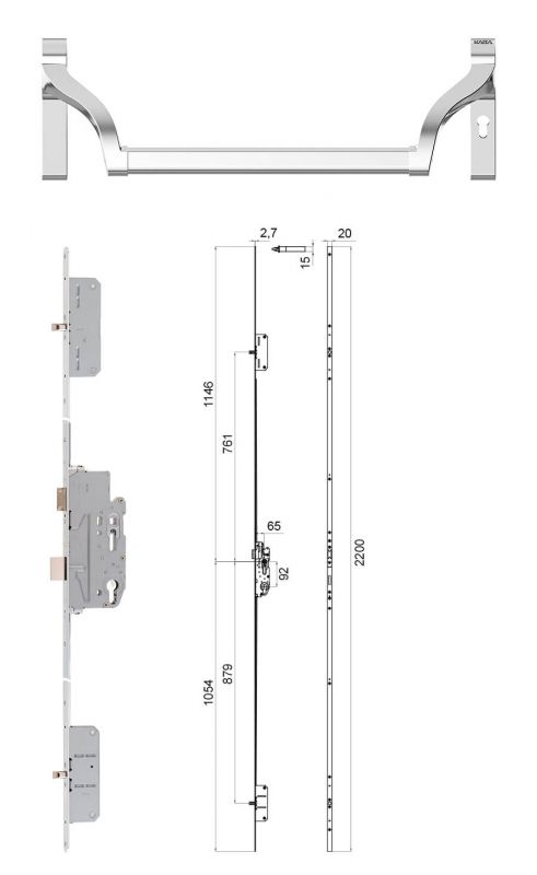 Set maniglione 134.SET1125.65.E. ad 1 anta MOD** con funzione antipanico E