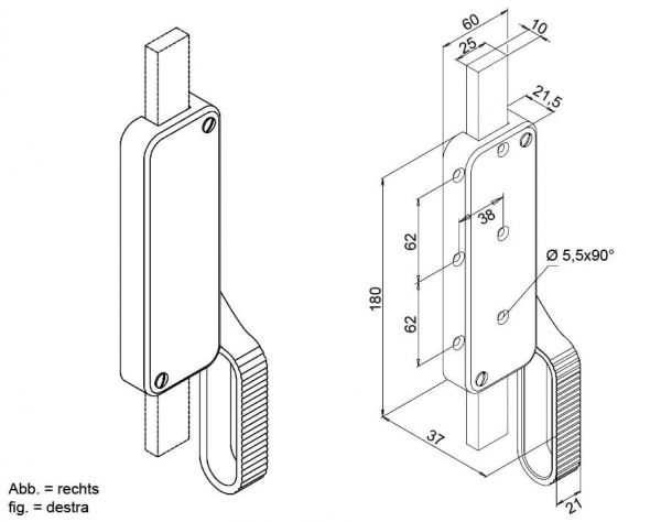 Cariglione per aste 25 x 10 mm 