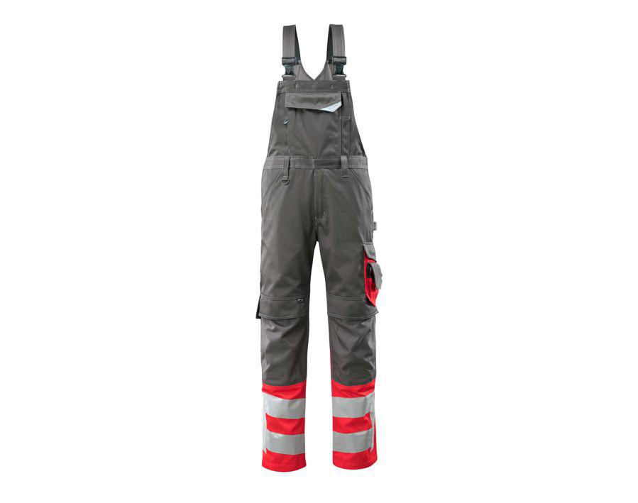 Salopette con tasche porta-ginocchiere SAFE SUPREME antracite scuro/hi-vis rosso