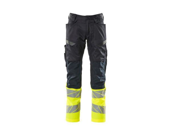 Pantaloni con tasche porta-ginocchiere ACCELERATE SAFE blu navy scuro/hi-vis giallo